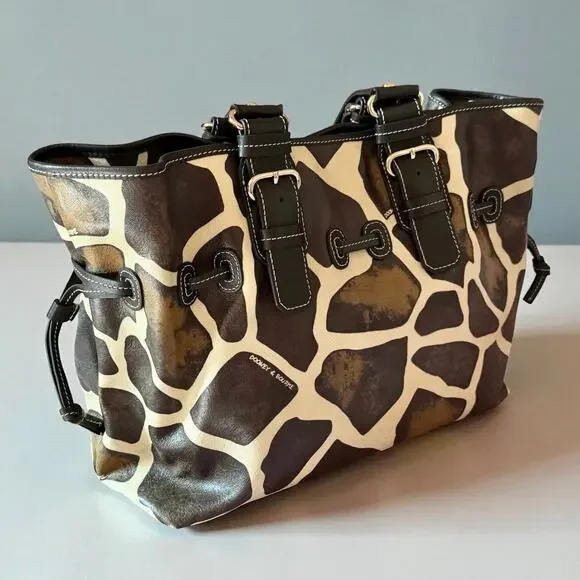 Dooney & Bourke Medium Chiara Leather Satchel Handbag Tote Brown Cream Giraffe - Picture 5 of 14